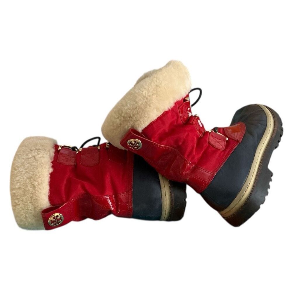 Tory Burch Red Patent Leather Winter Snow Boots 9.5 VGC - Picture 3 of 11